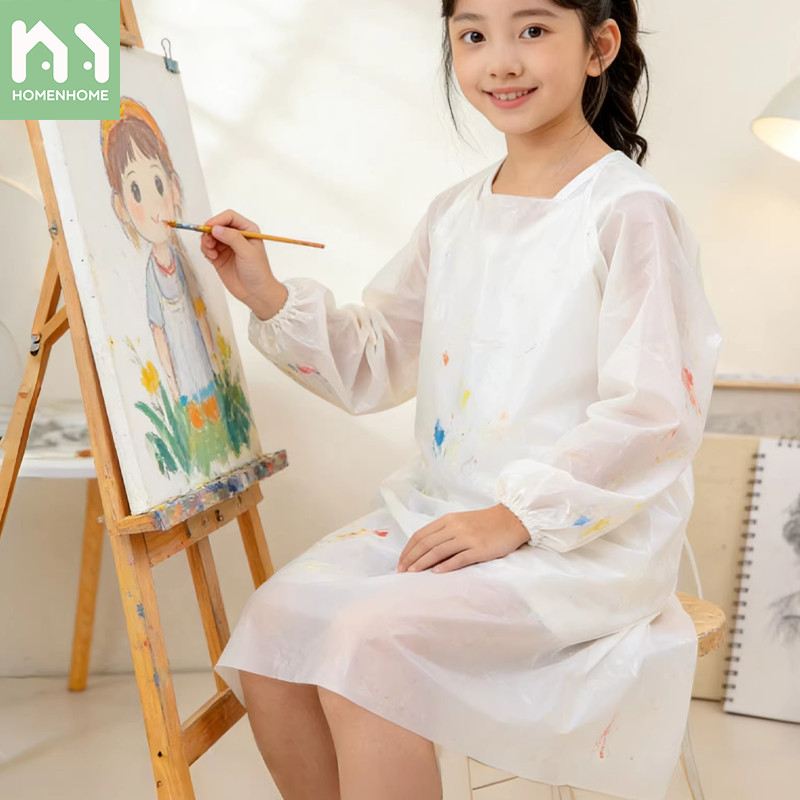 Homenhome trẻ em dùng một lần áo dài tay áo trẻ em Tạp dề mẫu giáo tổ chức đào tạo yếm chống thấm nước lẩu vẽ