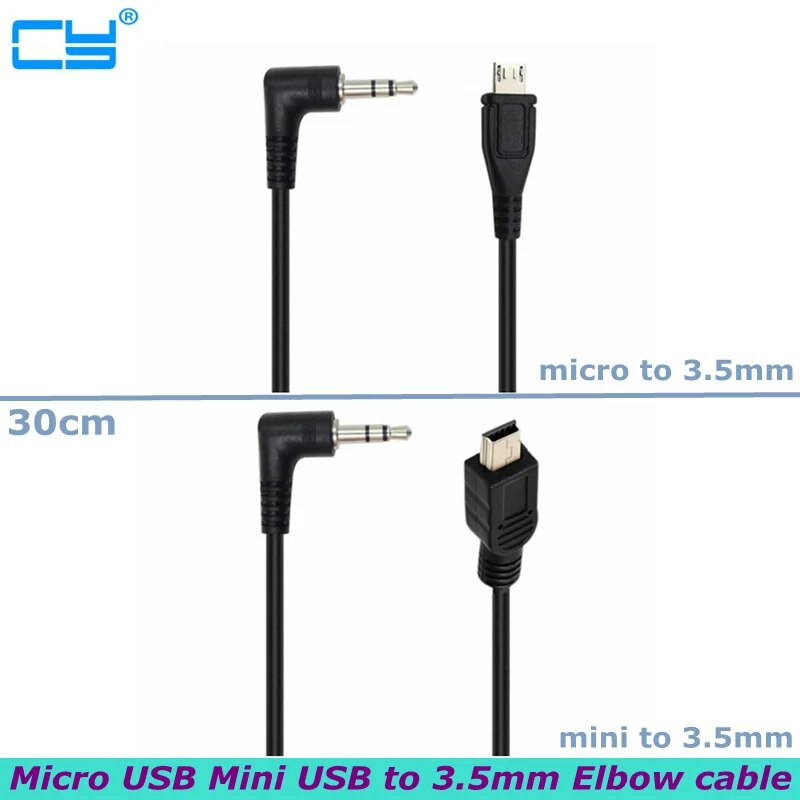 【】 0.3m Usb Mini Usb To 90 Degree Elbow 3.5mm Audio Cable Connector For V8 Live Microphone Headset Plug Phone Audio Cable