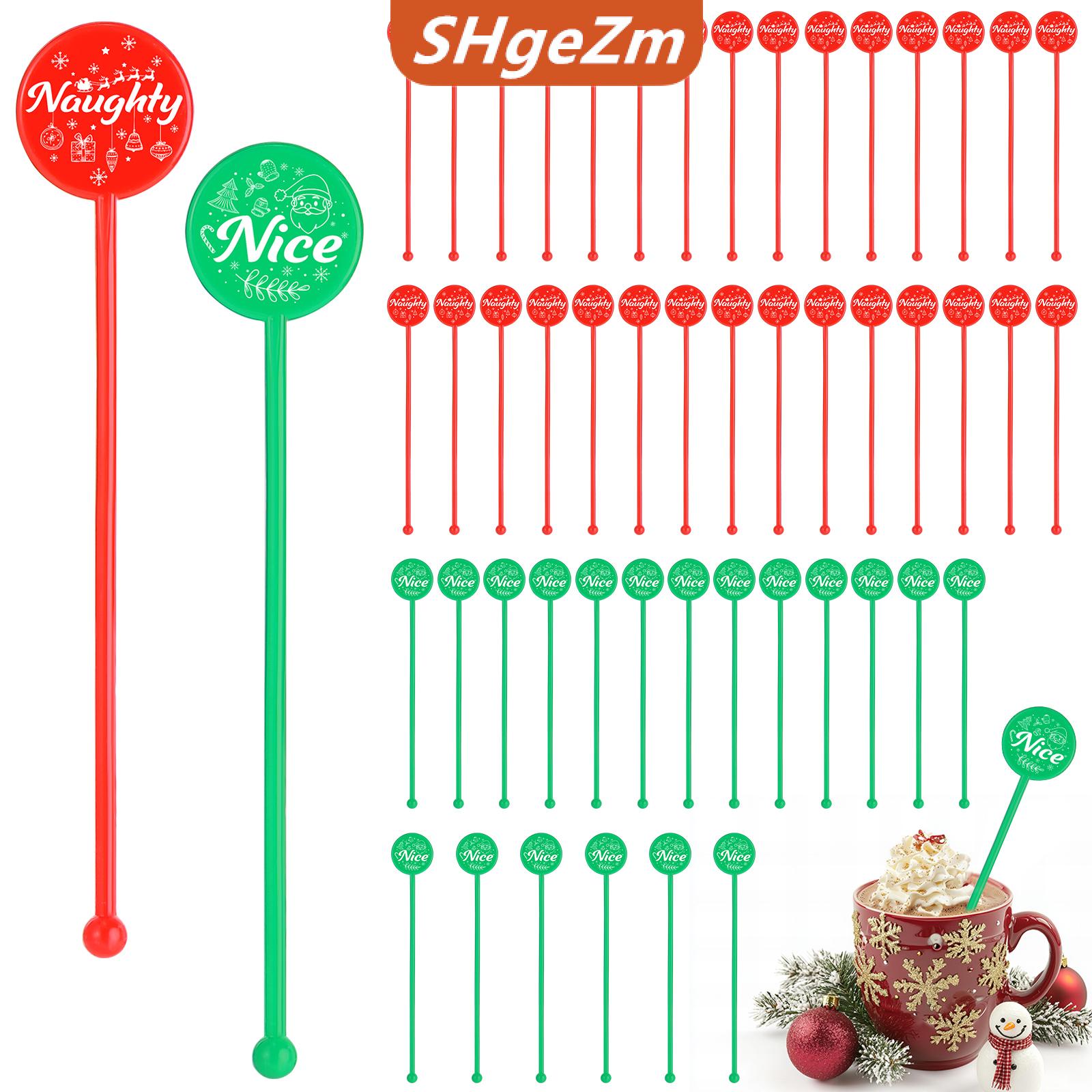 [COD] SHgeZm 100 pcs Giáng sinh uống stirrers Giáng sinh cà phê khuấy Gậy kỳ nghỉ Cocktail sự gian lận nhựa tái sử dụng uống stirrers đẹp naug