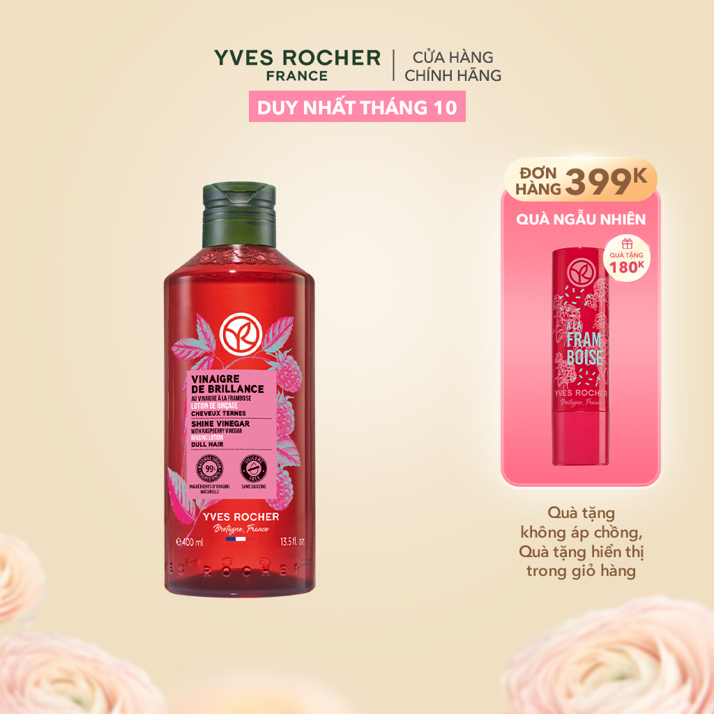Giấm Xả Tóc Bóng Mượt Yves Rocher Shine With Raspberry Vinegar Rinsing Lotion 400ml