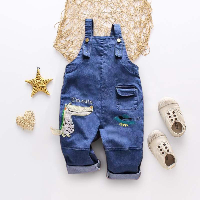 IENENS Kids Overalls Boy Denim Pants Spring Autumn Cartoon Jeans Kids Casual Jeans Trousers Bottoms Fit 2-6 Years