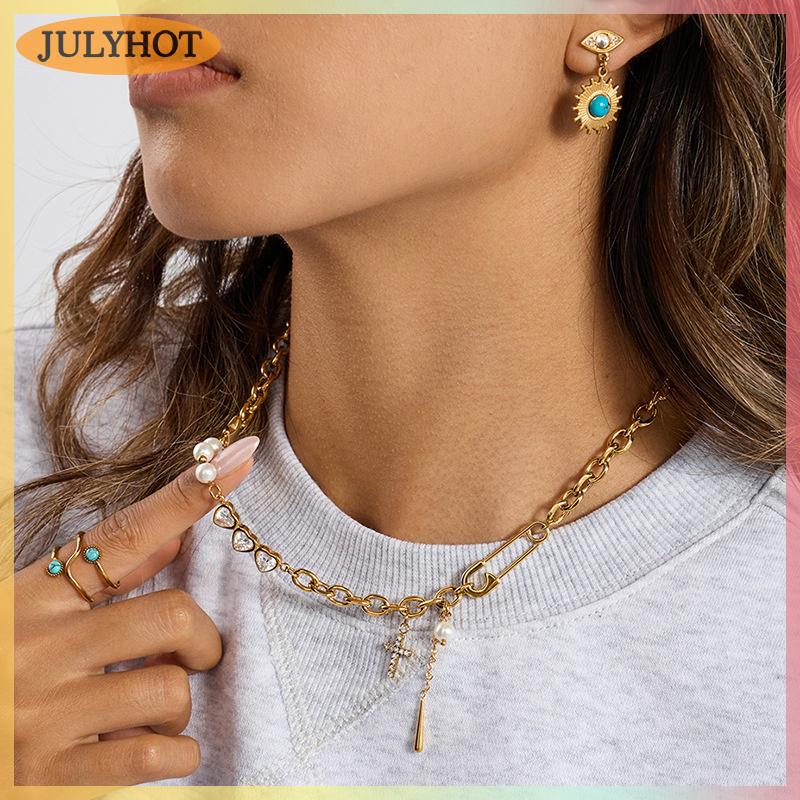JULYHOT สร้อยคอ Y2K สแตนเลสสตีลคลิปหนีบกระดาษเซอร์คอนสร้อยคอจี้รูปดาวห้าแฉกแวววาวเครื่องประดับกระดูกไหปลาร้าโซ่ ราคา 236 บาท*ส่งฟรี