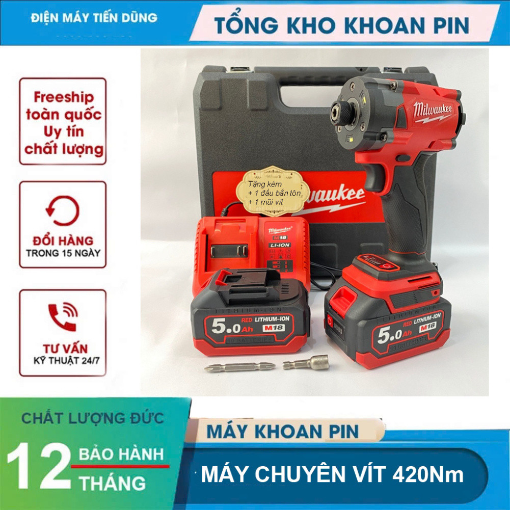  Máy chuyên vít MILWAUKEE M18 2855 lực siết 480Nm chân pin thông dụng 