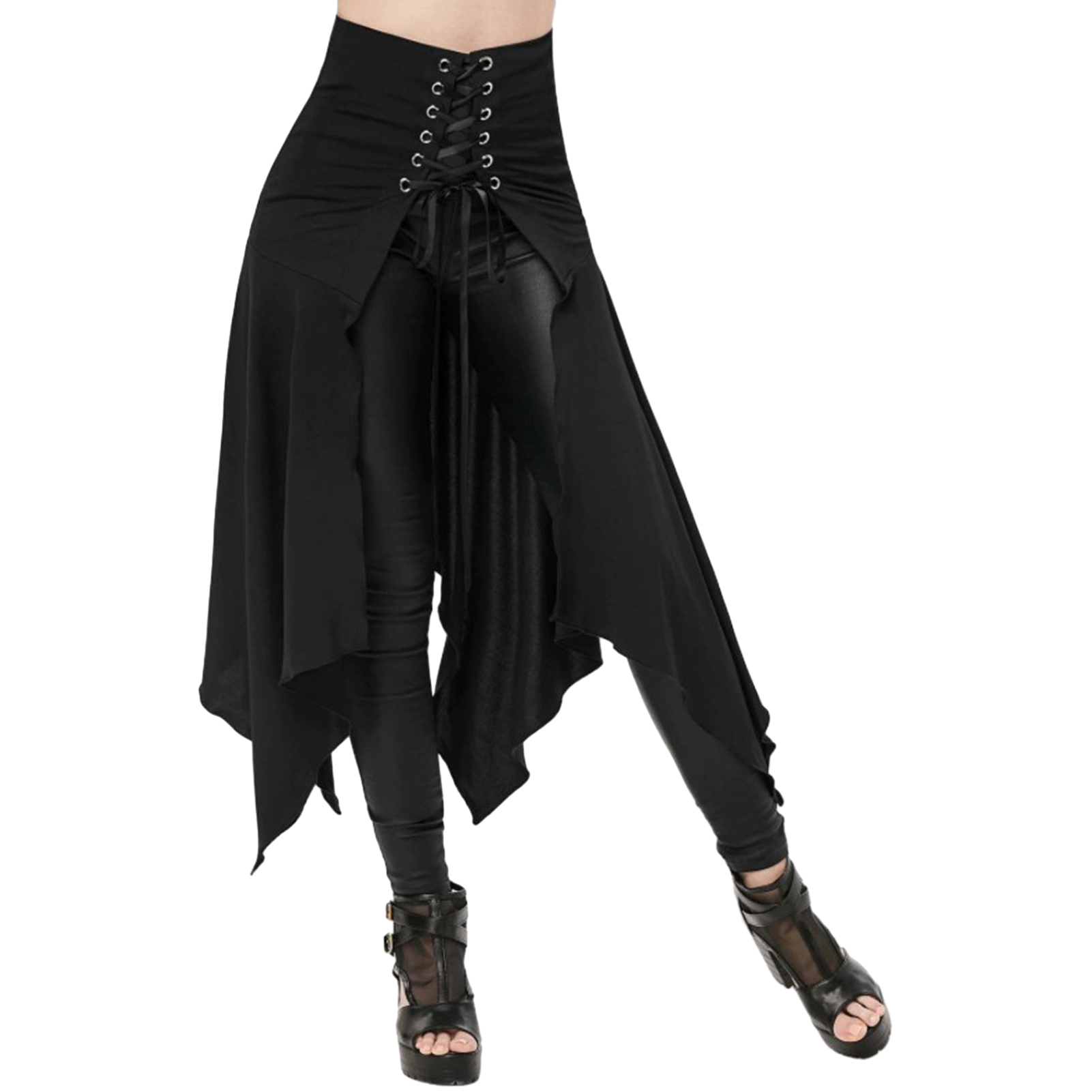 Broadfashion Chân váy nữ hollaween trang phục phong cách steampunk Gothic cosplay cạp cao phá cách ren lên màu Chắp Vá Màu Trơn Cổ Điển Thời Trung Cổ Chân Váy Dài