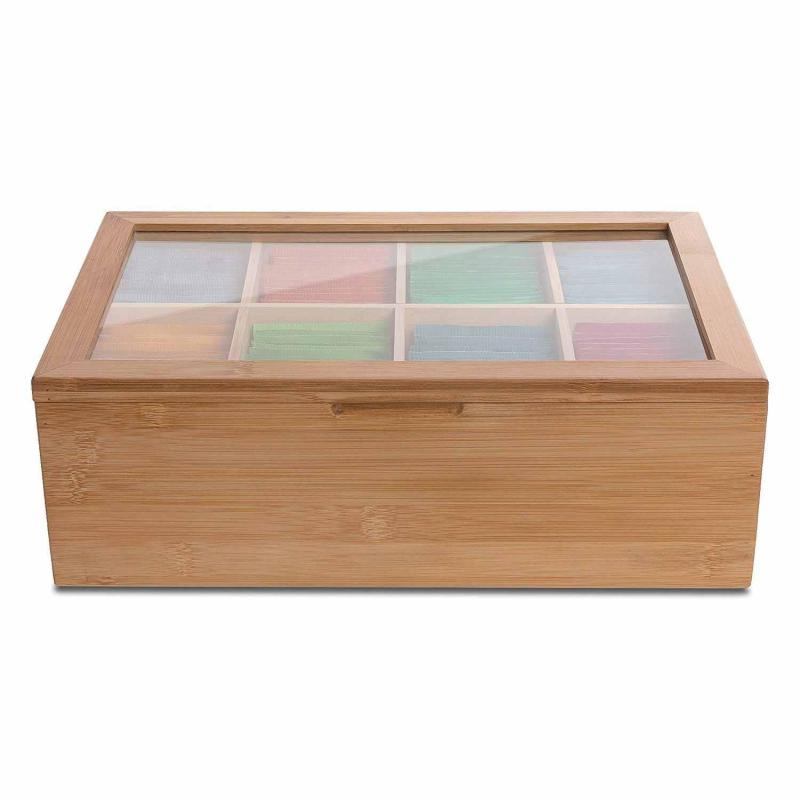 Bamboo Tea Box Storage Organizer,Taller Size Holds 120+ Standing Or Flat Tea Bags,8 Adjustable Chest Compartments Singapore