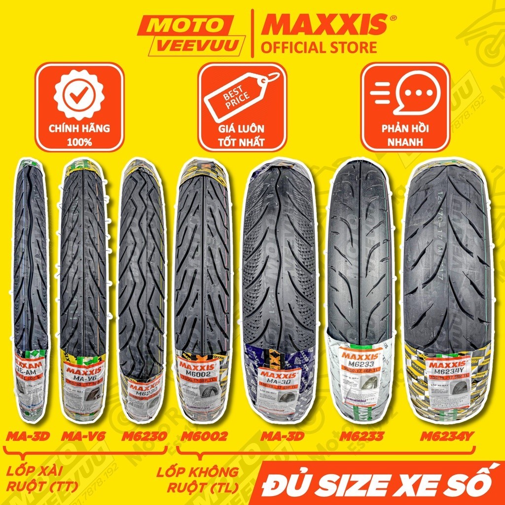 [MTVV] Vỏ lốp xe máy MAXXIS đủ size kim cương xương cá 3D V6 6230 6002 6234 70 80 90 100 110 120 130 140 17 14