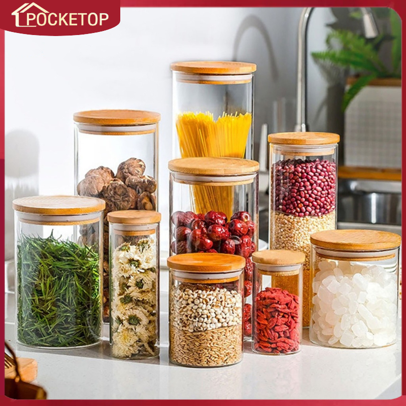 POCKETOP Nắp chống ẩm 3 kích cỡ Là lọ tre Lọ làm mì ống thủy tinh lọ chân không Lọ đựng thực phẩm gia vị