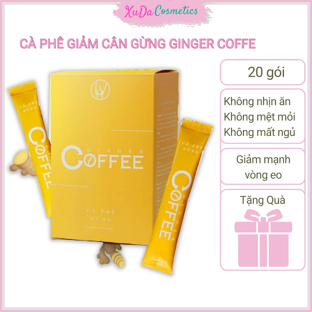 cà phê giảm cân Ginger coffee, cafe gừng giảm cân LHV, giảm mỡ bụng, giảm vòng eo, hộp 20 gói