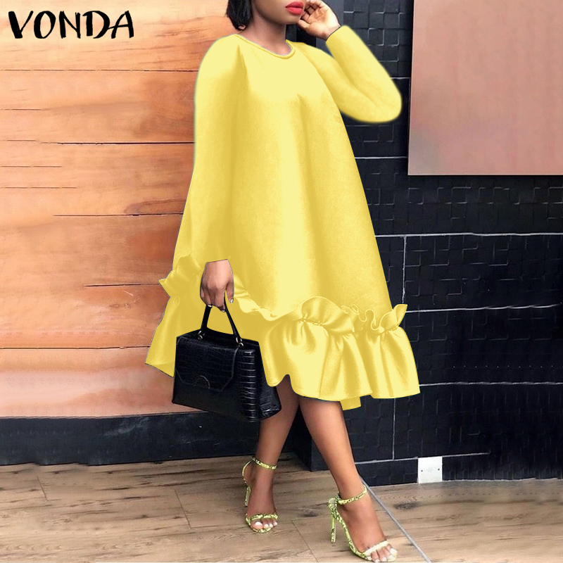 Vonda S-5XL Đầm Áo sơ mi thanh lịch trang trọng cho nữ quá khổ Đầm TUNIC xòe rộng một đường (cỡ lỡn)
