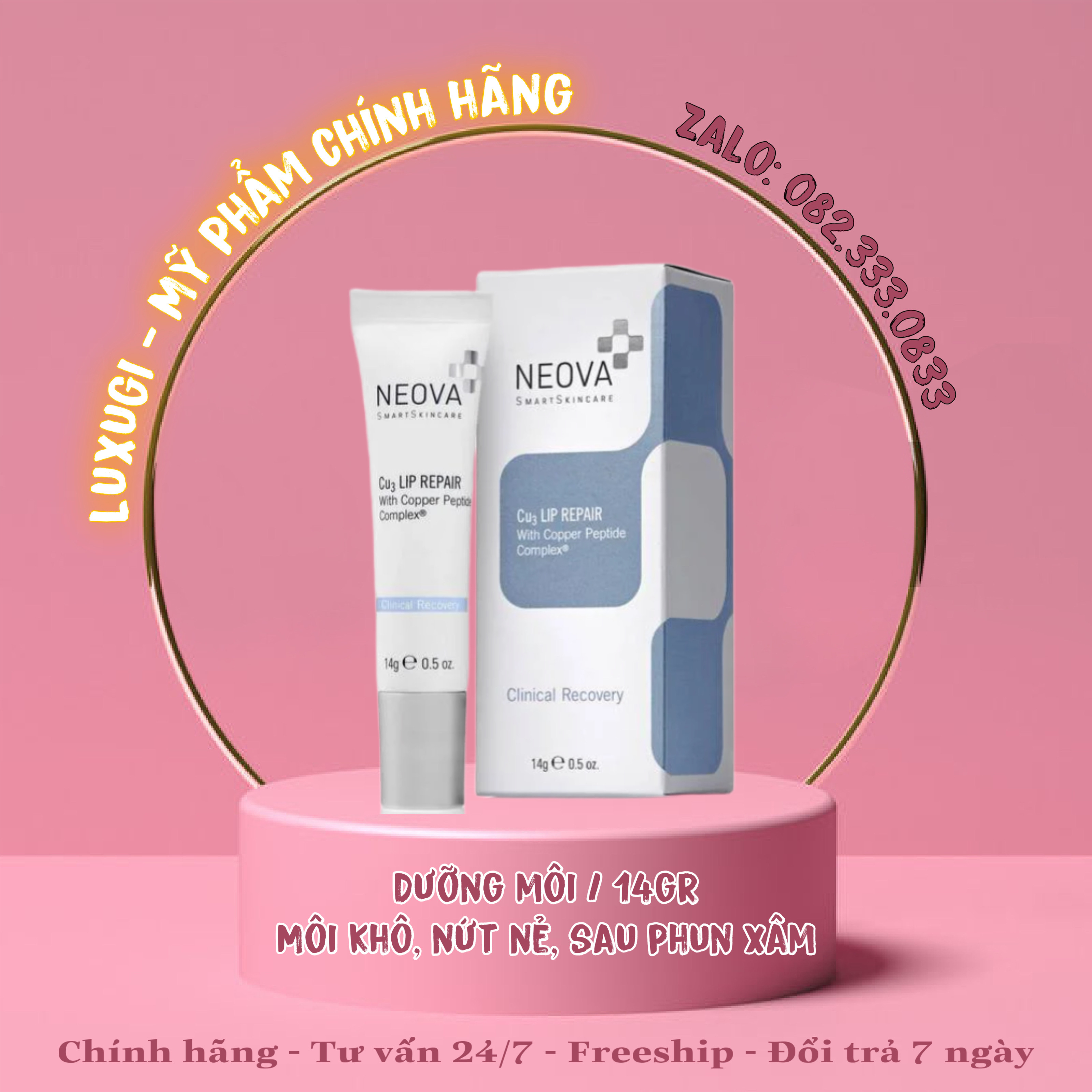 Neova cu3 lip repair kem dưỡng ẩm giảm thâm môi, xóa rãnh nhăn căng mọng với phức hợp đồng peptide