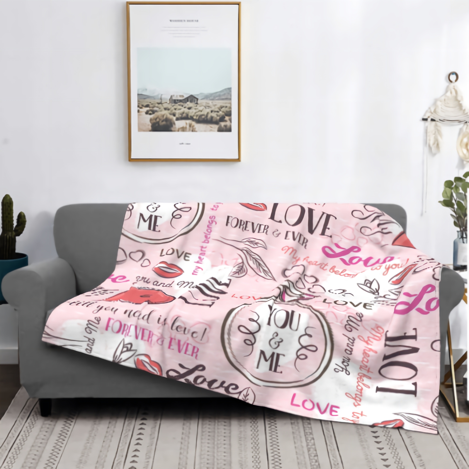 Pink Valentine Heart Flower Is Love for Couch Bed Super Soft Cozy Plush Microfiber Fluffy Blanket Lightweight Warm O.Y.A ราคา 598 บาท*ส่งฟรี