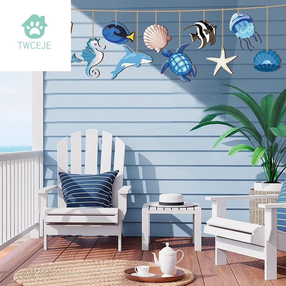 TWCEJE168 24pcs Bằng gỗ Đồ trang trí treo hình động vật đại dương Vỏ sò Sao Biển Cá ngựa Rùa dây chuyền chủ đề Đại Dương Trang trí cây bãi biển Chủ đề Đại Dương Trang trí cuộc sống biển Bãi cát