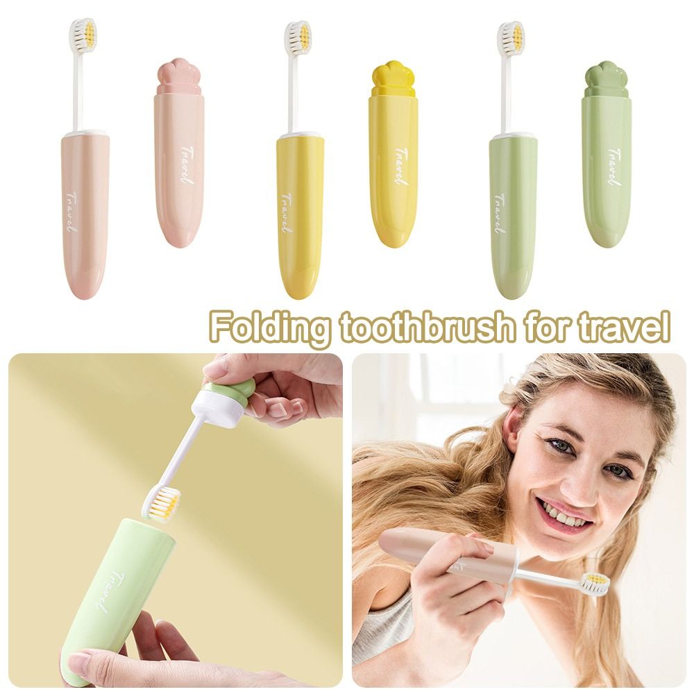 A5TG Lông mềm di động Bộ bàn chải đánh răng du lịch 2 TRONG 1 mini Hộp đựng tuýp kem đánh răng Sáng tạo Chăm sóc răng miệng làm sạch sâu Bình đựng kem đánh răng có thể gập lại cho du lịch cắm trại ngoài trời