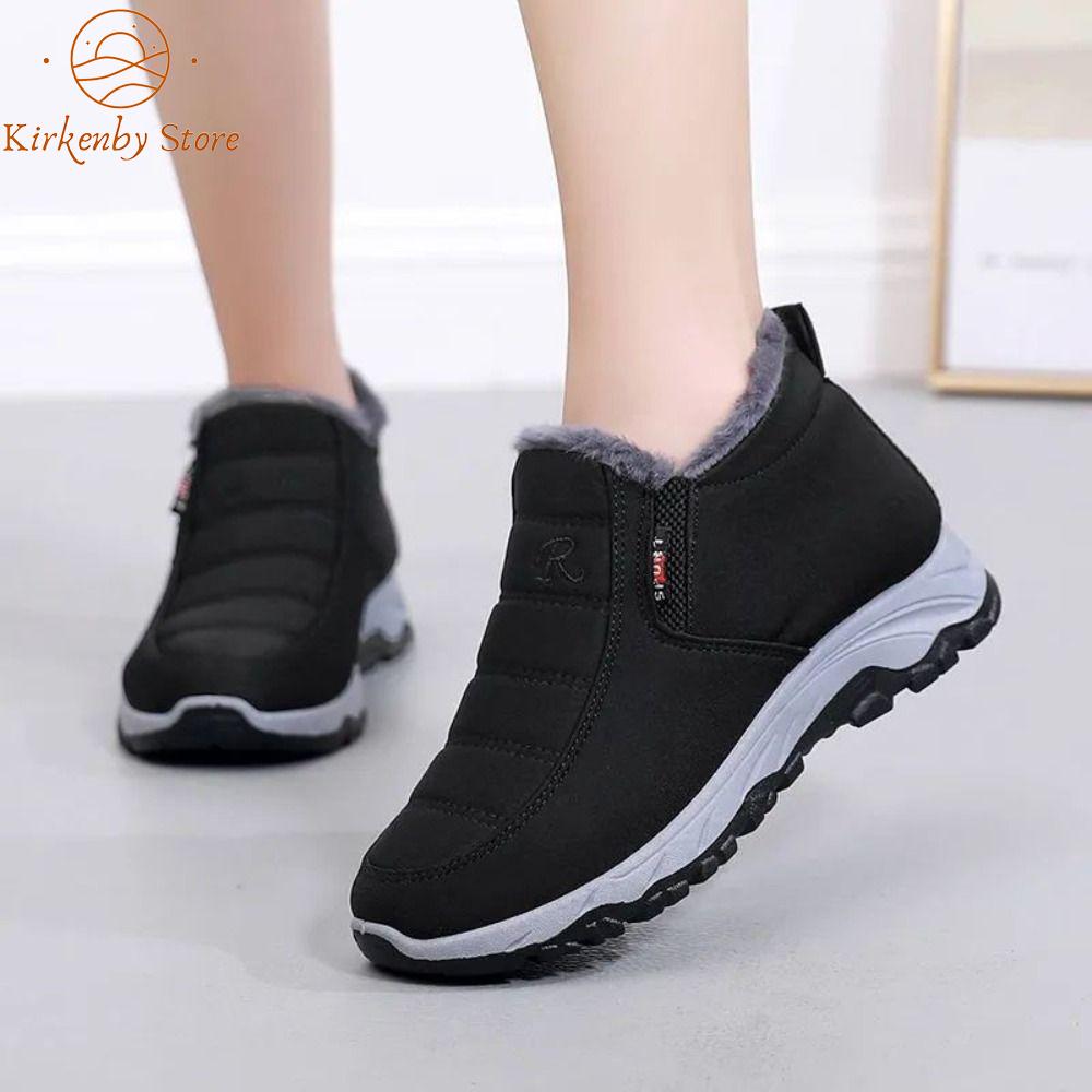 TKNUS Chống trượt Giày vải bông sang trọng Thêu chữ Ống ngắn Giày vải nhung lông đi tuyết Thoải mái Không thấm nước Bốt Nam Mùa Đông Nam
