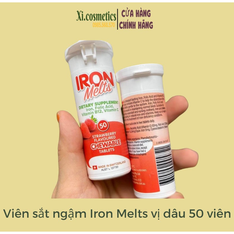 [ date 2025 ] Viên sắt ngậm bổ máu Iron Melts vị dâu, 50 viên, Úc (sắt ngậm)