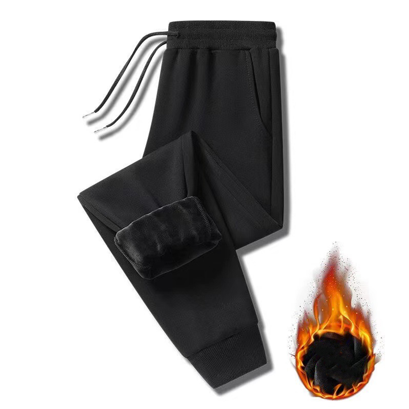 UHH Men Pants Men Casual Trousers Men's Winter Thick Plush Jogger Pants Elastic Waist Drawstring Warm Soft Fleece Lined Sweatpants Loose Fit Ankle-banded Trousers for Cold Weather Sports Casual Wear