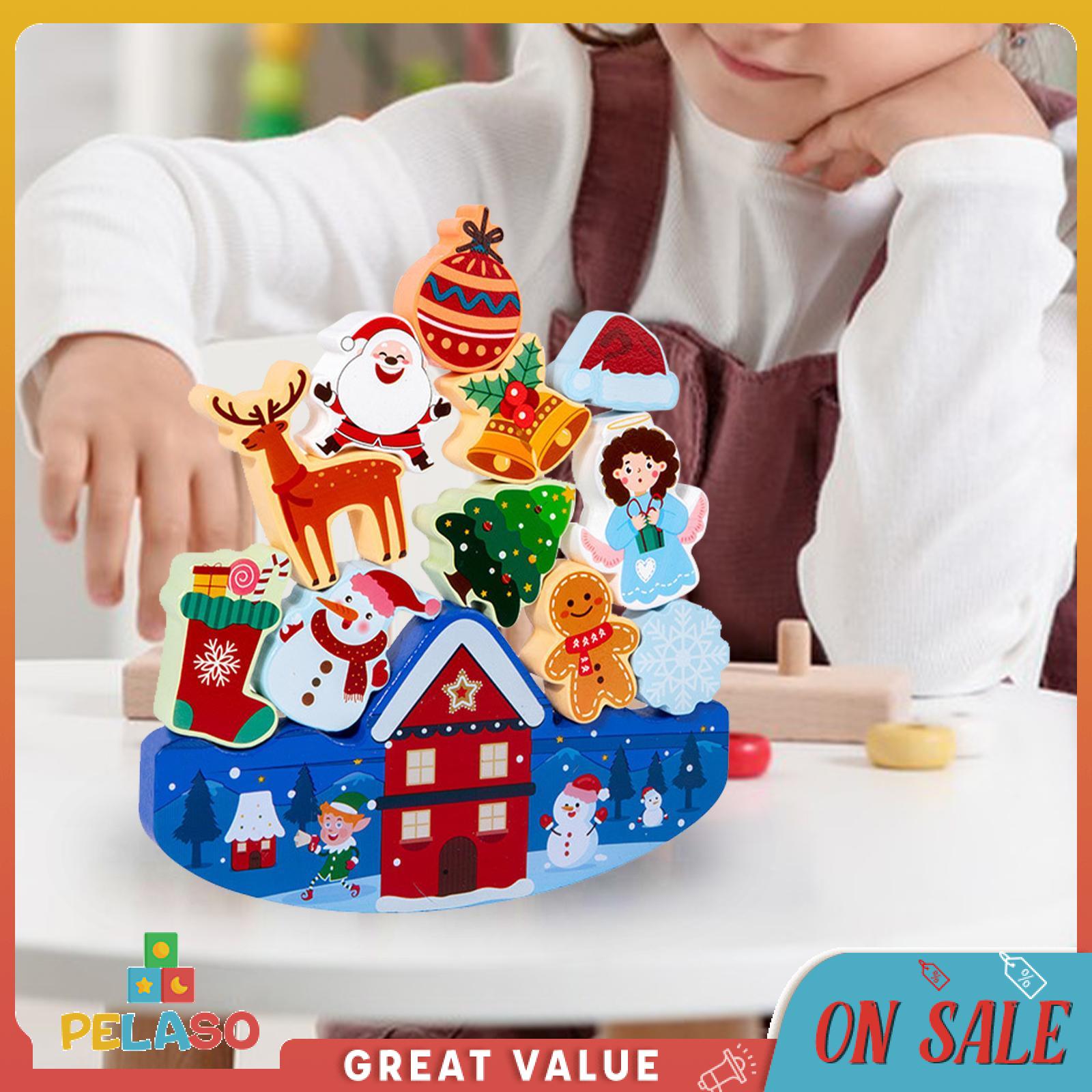Pelaso giáng sinh đồ chơi kiểu xếp chồng Xmas Quà Tặng Lễ hội kỳ nghỉ mầm non Câu Đố 4 5 6 7 8 9 tuổi Xe thăng bằng gỗ khối đồ chơi kiểu xếp chồng