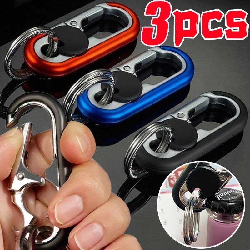 🔥Nóng🔥Chất Lượng Cao 3Pcs Nhẫn đôi Mới Của Nam Giới Leo Núi Đá Keychain Xe khóa thép Không Gỉ móc đa năng ngoài trời Leo Núi Công Cụ khóa kim loại móc hình nhẫn Phụ Kiện Xe Hơi