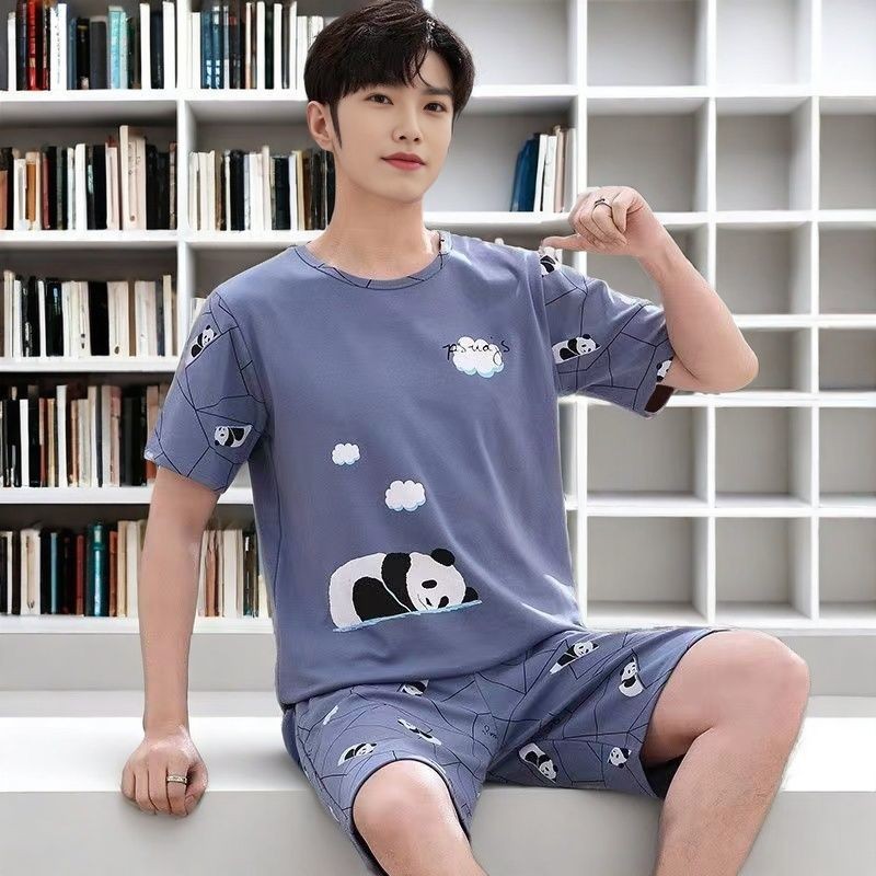 Pajamas Men Summer Round Neck Short-Sleeved Student Youth Summer Pajamas Men Shorts Homewear Suit Presyo  1,260 Piso*Libreng Shipping