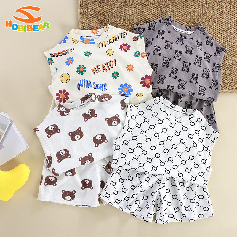 HOBIBEAR Children's summer vest set, children's casual two-piece set, boys and girls Korean cartoon short-sleeved suit ราคา  142 บาท*ส่งฟรี