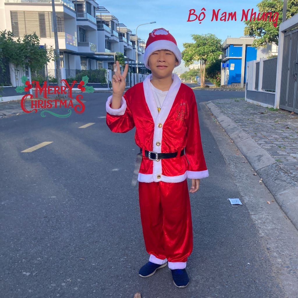 [TẶNG NÓN]Bộ quần áo ông già Noel cho bé trai- Bé Gái Đủ Size - Quần áo hóa trang ông già Noel