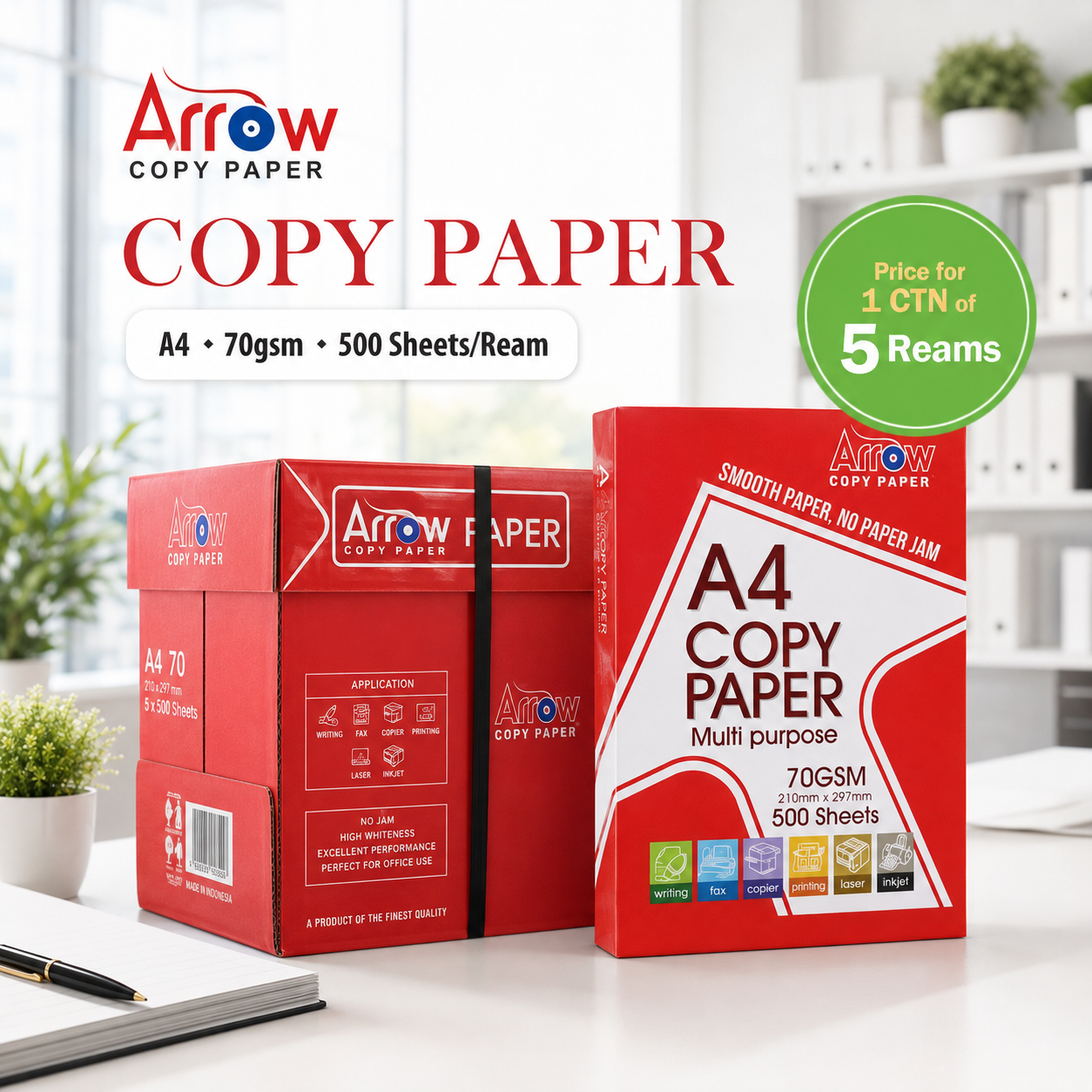 [5 REAMS] IK ECO A4 COPY PAPER 500 SHEETS | 70GSM/80GSM | KERTAS PUTIH A4 IK ECO
