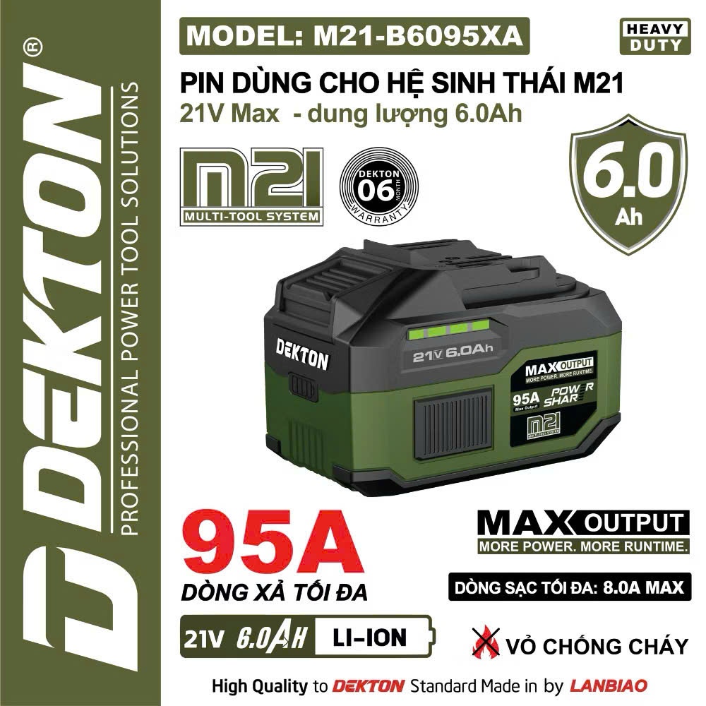 Phụ Kiện DEKTON M21-B6095A Dòng Xả 95A, Vỏ chống cháy, Chân pin phổ thông