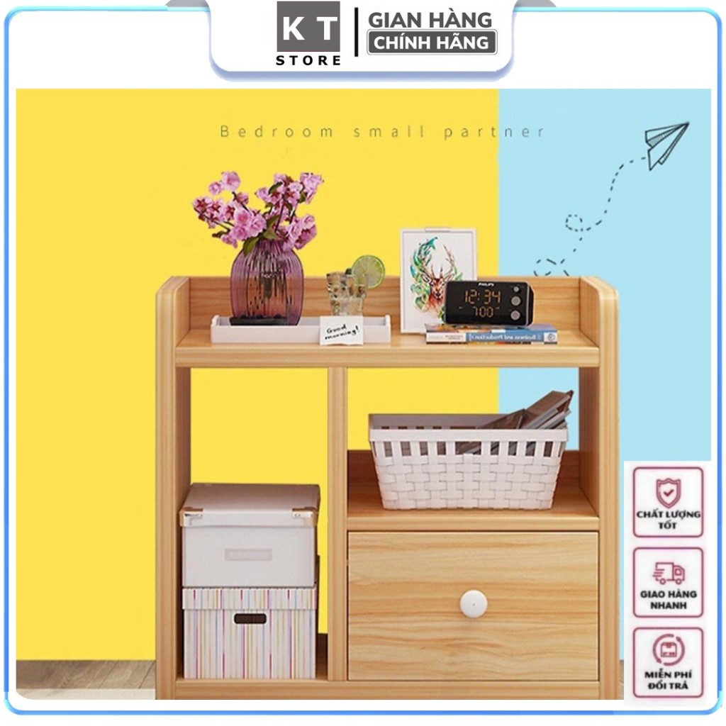 Tủ Đầu Giường Có 1 Ngăn Kéo Đa Năng Tiện Dụng, Kệ Gỗ Đầu Giường Để Đồ Skincare Trang Trí Phòng Ngủ