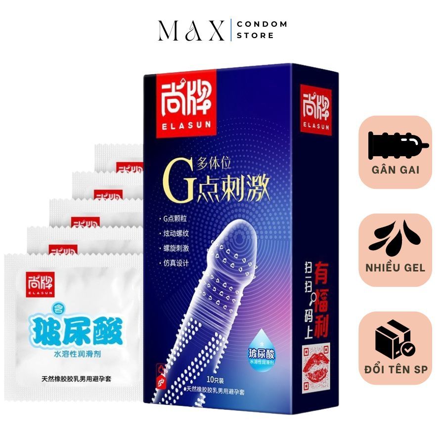 Bao cao su gai ELASUN hộp 10 cái, bcs gai siêu mỏng, bcs có gai kéo dài quan hệ
