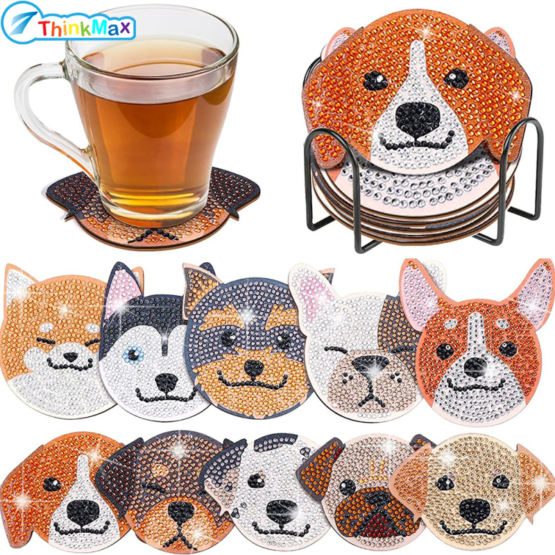 Pack Of 10 DIY Diamond Art Coasters With Holder, Dog Diamond Art Painting Sets, Handmade Anti Slip Cup Mats For Cups Vases Candles Decoration ราคา 170 บาท*ส่งฟรี