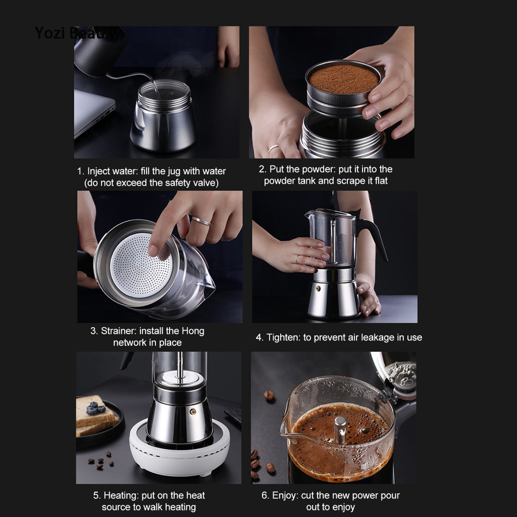 TIANLEYU Best Chef Moka Pot Facial Glass Stainless Steel Kitchen Classic Italian Coffee 6 Cups ราคา 812 บาท*ส่งฟรี
