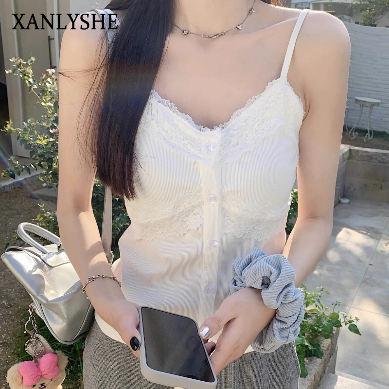 XANLYSHE เสื้อกล้ามสายเดี่ยวเย็บลูกไม้สำหรับผู้หญิง ราคา 95 บาท*ส่งฟรี
