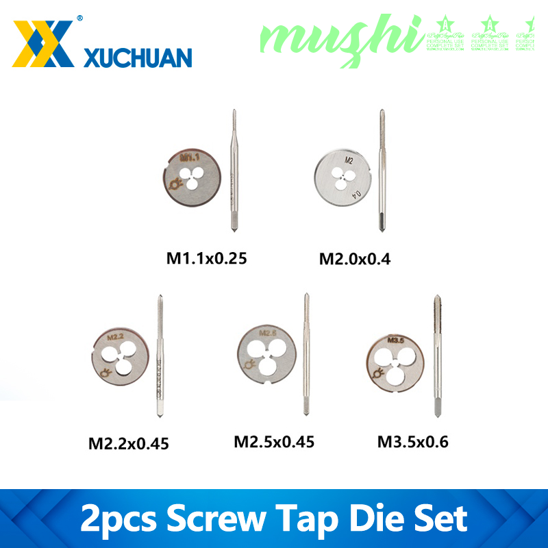 [muzhi] 2pcs Screw Tap Die Set Metric Right Hand Machine Screw Thread Tap Drill Mini Thread Tools M1.1 M2 Hand Tool