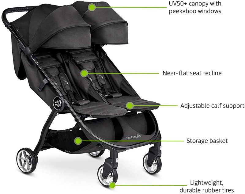 Baby Jogger City Tour 2 Double Two Newborn Baby Infant to Child Children Kids Twin Double Seat Seater Stroller, Jet Black Singapore