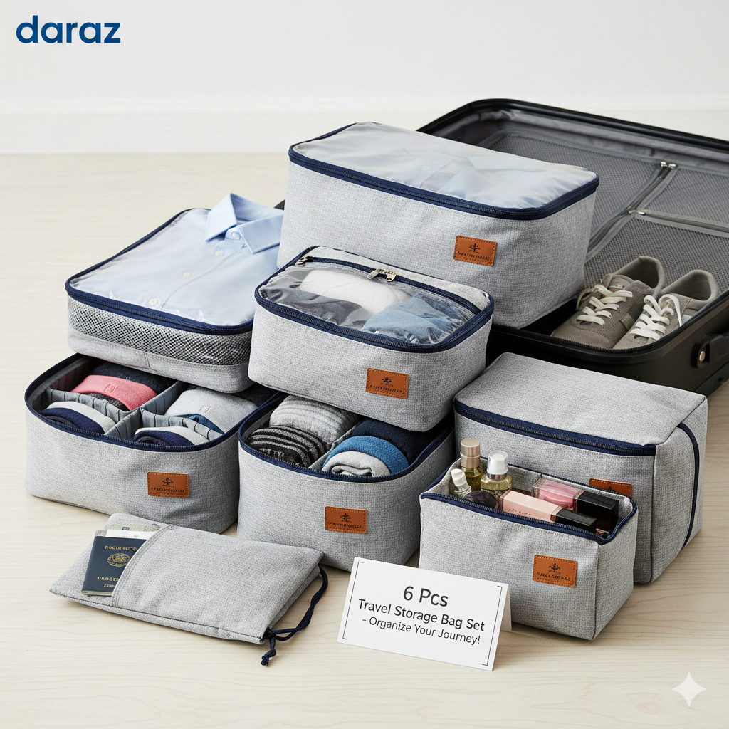 6 Pcs Travel Luggage Organizer Set - Suitcase Mein Kapray Rakhne Ke Bags - Best Quality & Trusted Buy - Waterproof Travel Storage Pouch Set