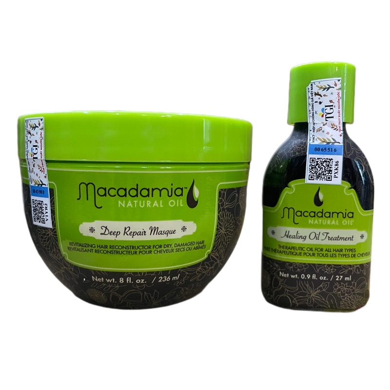 Combo tinh dầu Macadamia 27ml + Hấp tóc Macadamia 236ml