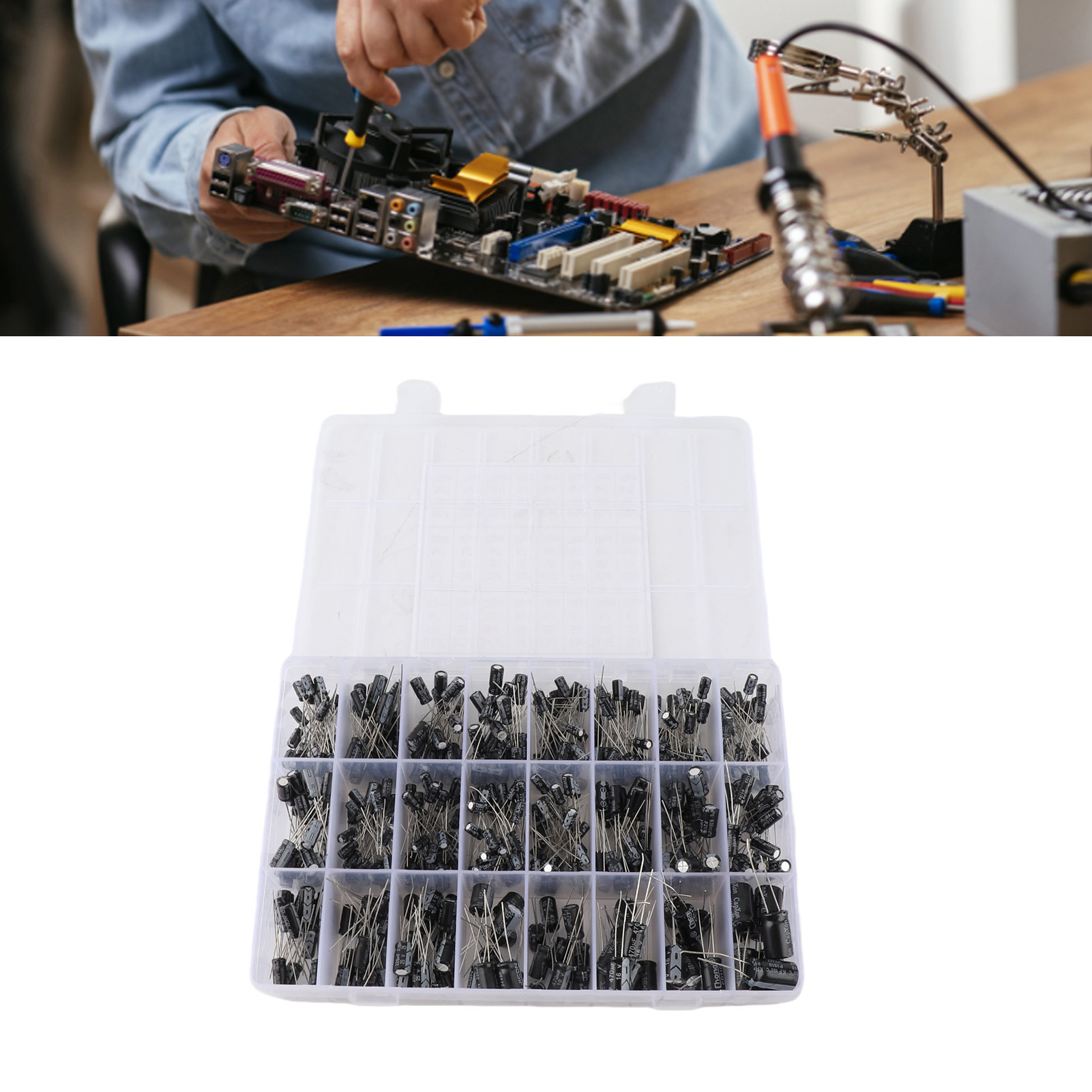 Hilitaand 500Pcs tụ điện điện phân phạm vi 0.1UF? 1000uF Bộ dụng cụ phân loại 16V?50V 24 giá trị điện phân Kit