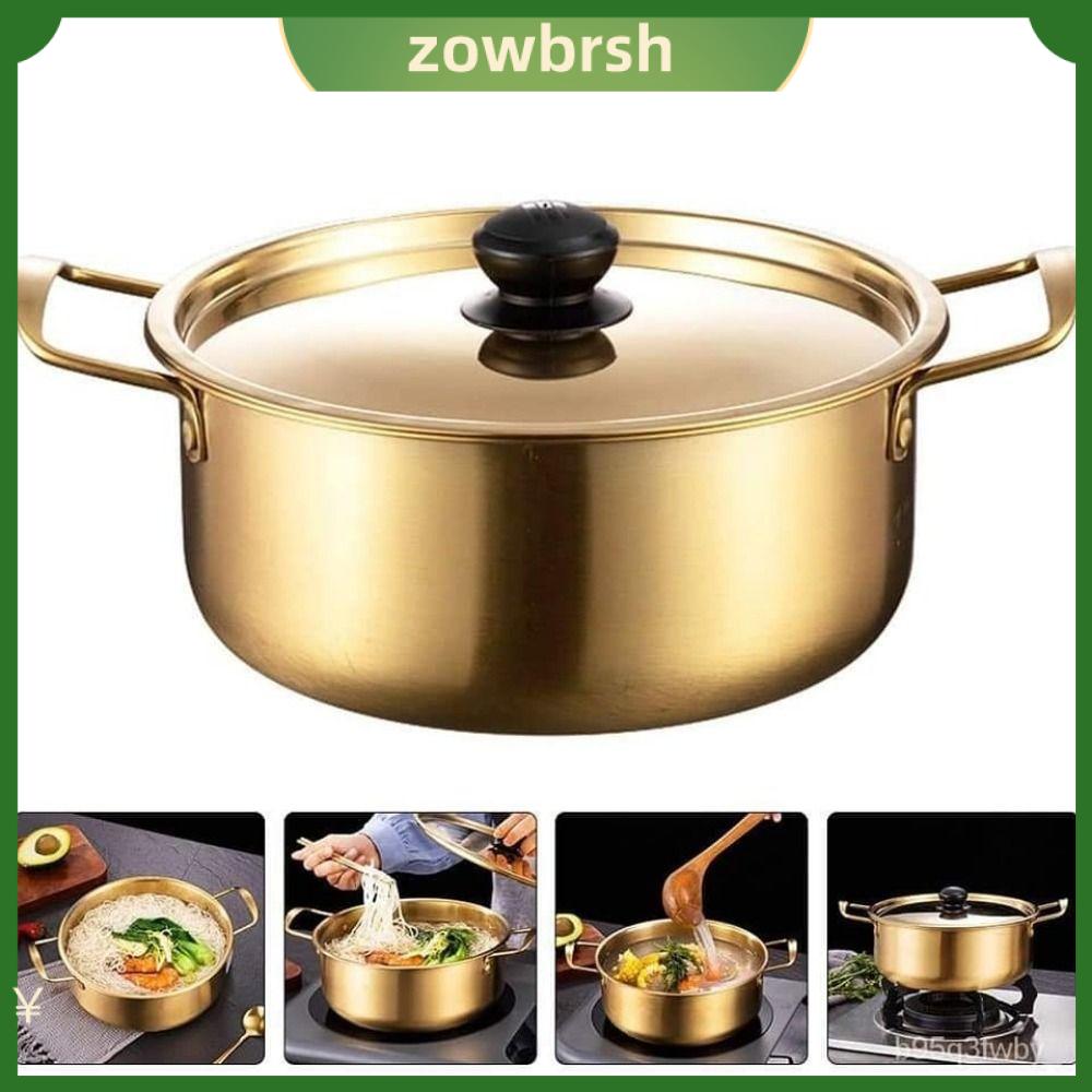 ZOWBRSH thép không gỉ Nồi Ramen có nắp Mini Nồi súp Tiếng Hàn Tai đôi Lẩu Dụng cụ nấu ăn cắm trại