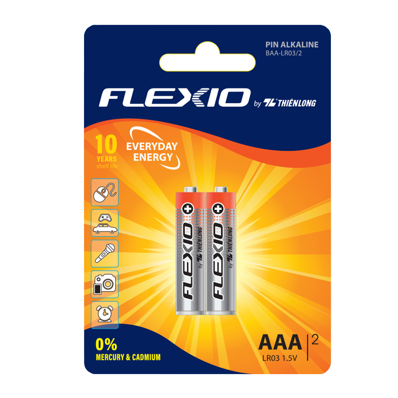 Pin Alkaline AAA Thiên Long Flexio - Tặng 02 Pin cho Vỉ 4