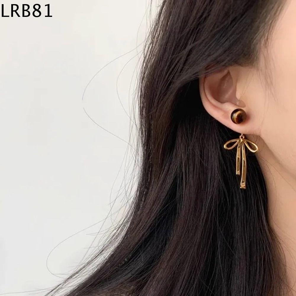 LRB81 Pendientes Bông tai toòng teng nơ ruy băng Balletcore Ngọc trai xám Khuyên tai dạng núm Khí chất Hợp kim Bông tai đơn giản Lễ hội