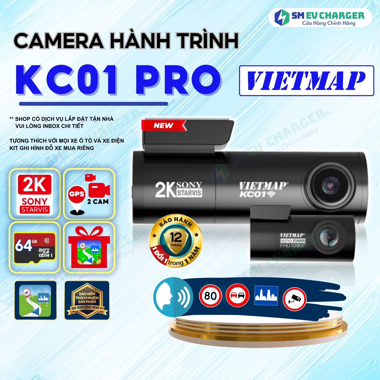 Camera hành trình Ô Tô Vietmap KC01 - Cảnh báo giao thông ghi hình trước sau - SMEV - Hàng chính hãng