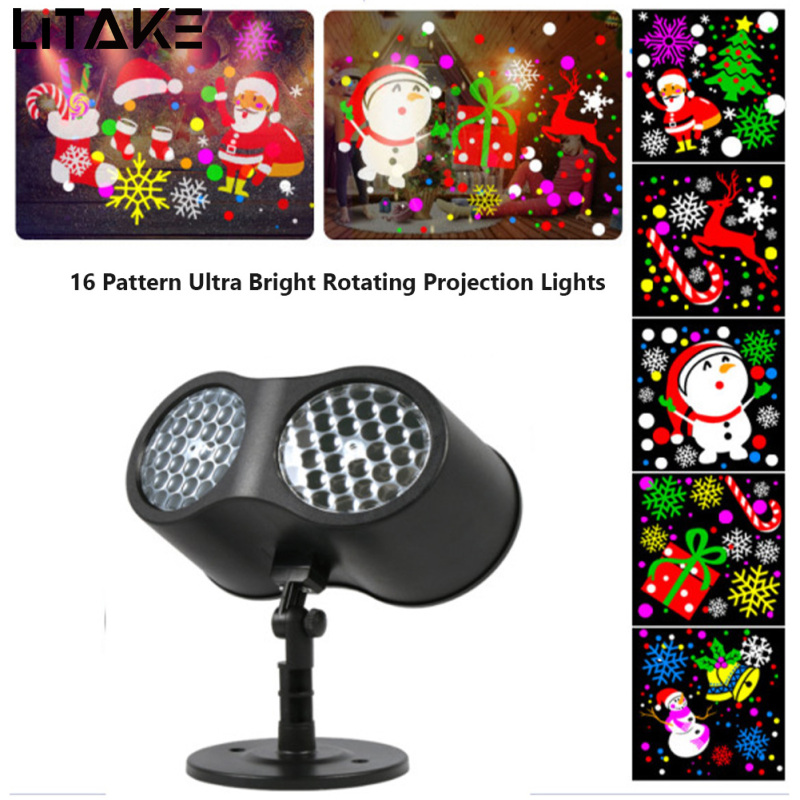 Christmas Projector Lights Outdoor, Waterproof Brighter LED Landscape Rotating Lamp With Remote Control And 2H/4H/6H Timer, 16 High Definition Slides ราคา 723 บาท*ส่งฟรี