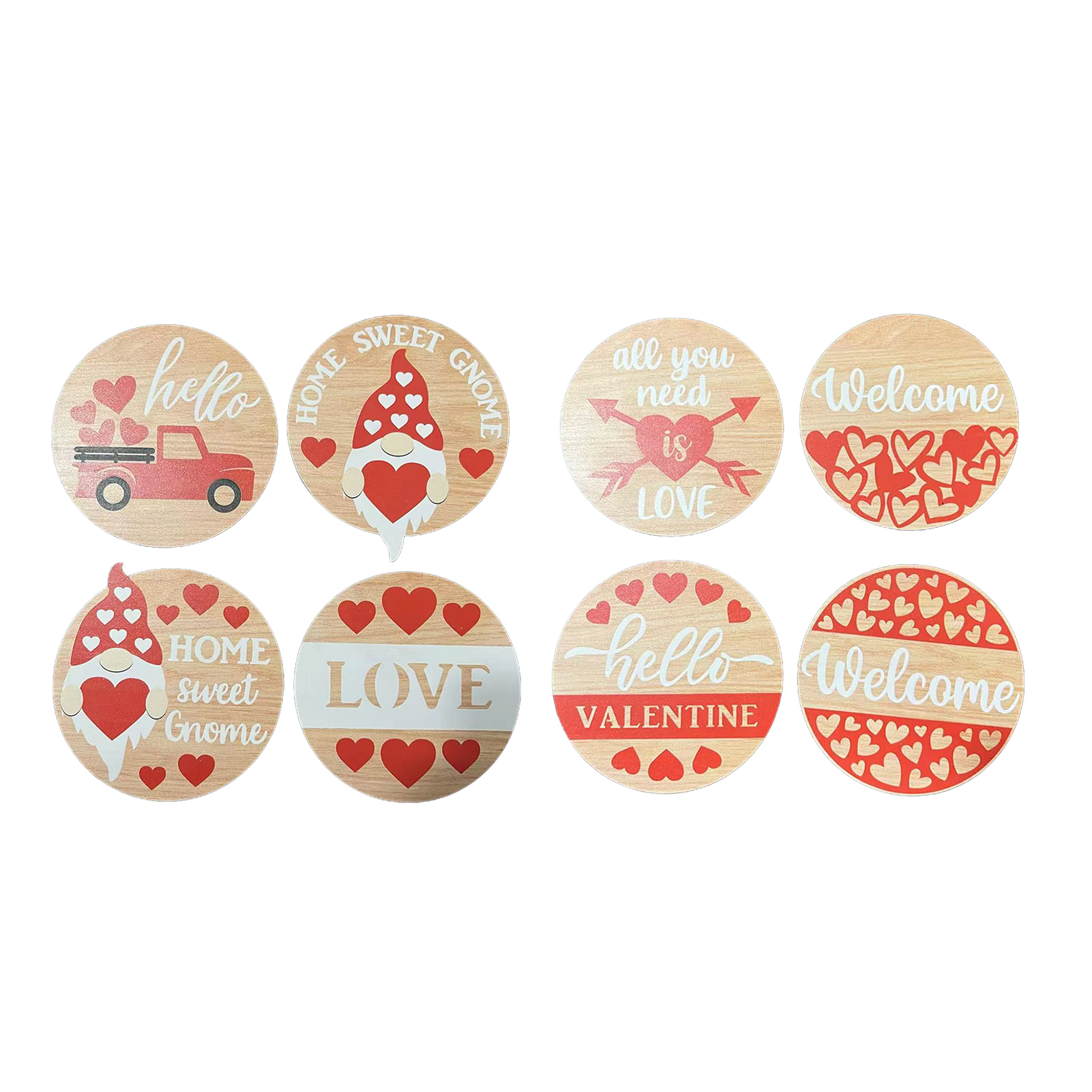Licao Lighting Holiday Drink Accessories Valentine Day Coasters Valentine's Day Coasters Set with Hearts Dwarfs Prints Wooden Drink Coasters for Table Protection and Housewarming Gift 4 Inch Round for Coffee ราคา 191 บาท*ส่งฟรี