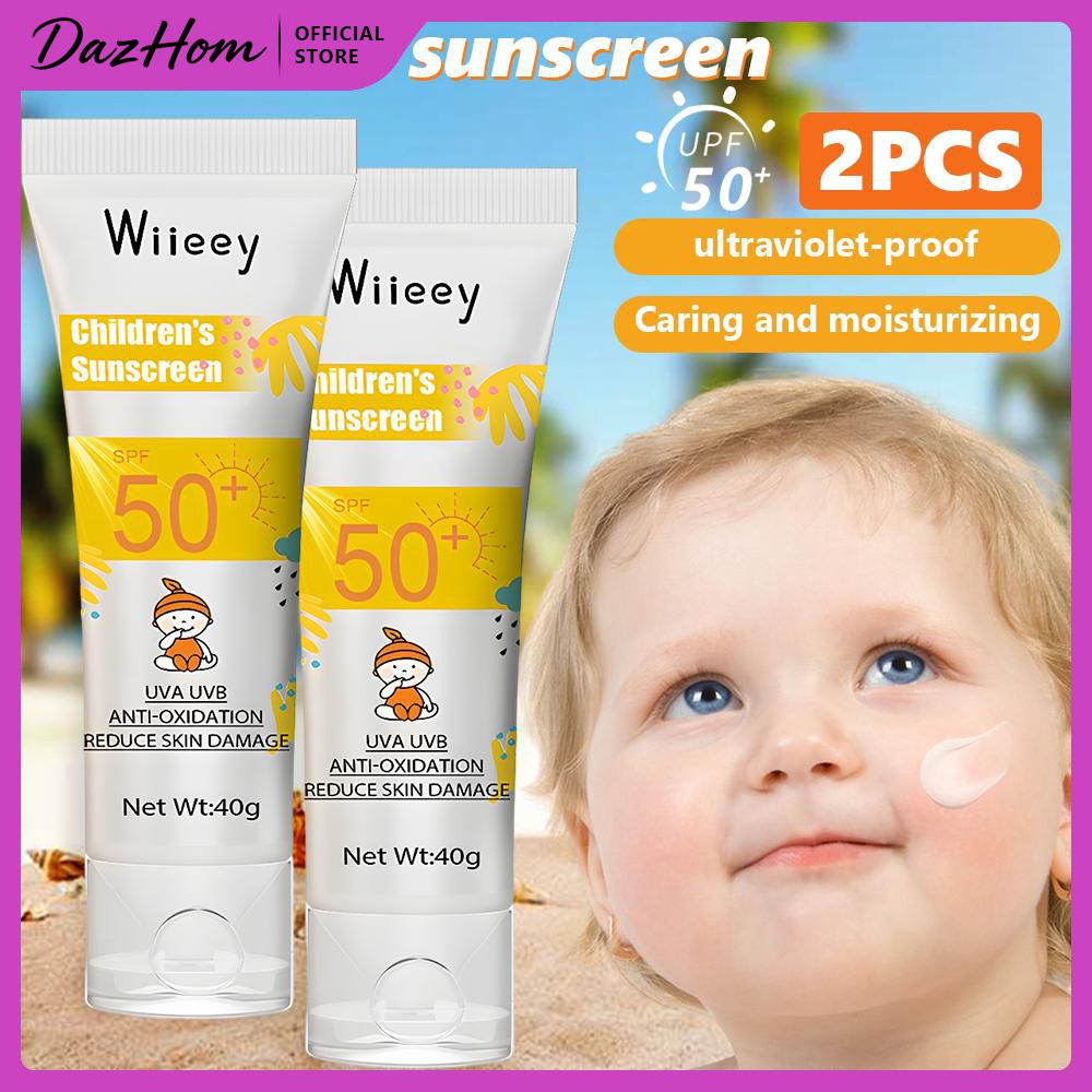 DazHom ครีมกันแดด Wiieey SPF50+ 40g สำหรับทารก เด็ก และเด็ก ครีมกันแดดสำหรับผิวหน้าและผิวกาย ไวท์เทนนิ่ง ครีมกันแดด ครีมกันแดด ครีมกันแดด ป้องกัน ผิว ป้องกันอ่อนโยนและไม่ระคายเคือง มีให้เลือก 1/2 ชิ้น