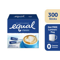 [FREE LUMINARC GLASS MUG] Equal Classic Zero Calorie Sweetener 300 Sticks - 1 Box