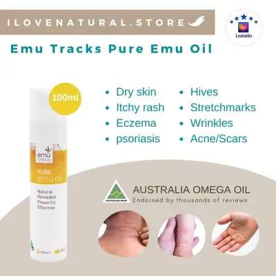 Emu Tracks Bio-Active Emu Oil 100ml Natural Pure Emu Oil for Itchy Dry Skin, Eczema, Psoriasis, Acne, Scars, Wrinkles, Diaper Rash and Stretchmarks - ilovenatural