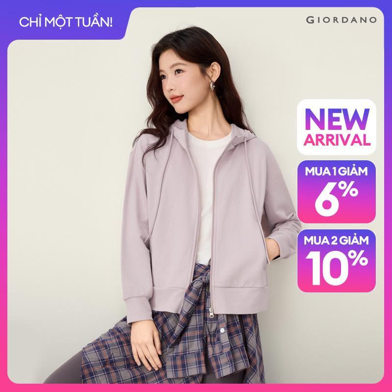 GIORDANO Women Jackets 100% Cotton French Terry Jackets Seam Detail Regular Fit Fashionable Casual Hooded Jackets 05376870