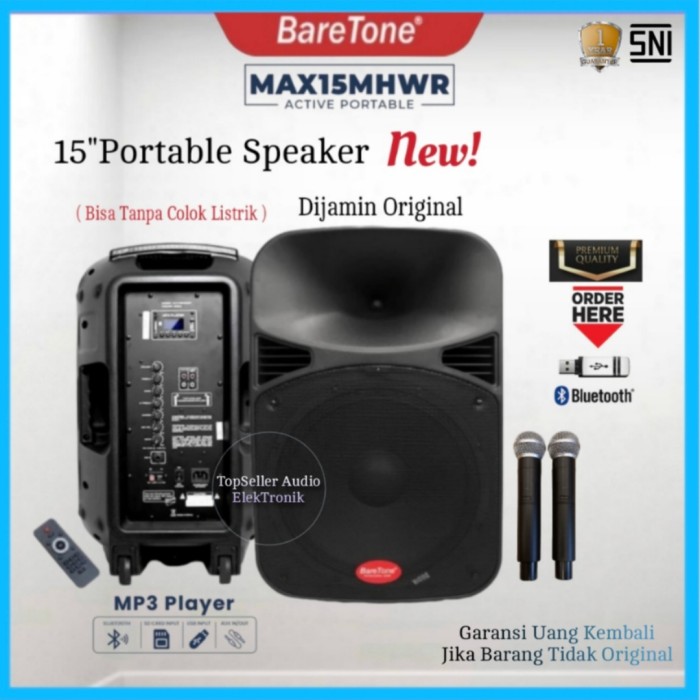 BareTone MAX15MHWR Speaker Aktif 15 inch Portable Kelas Terbaik Resmi