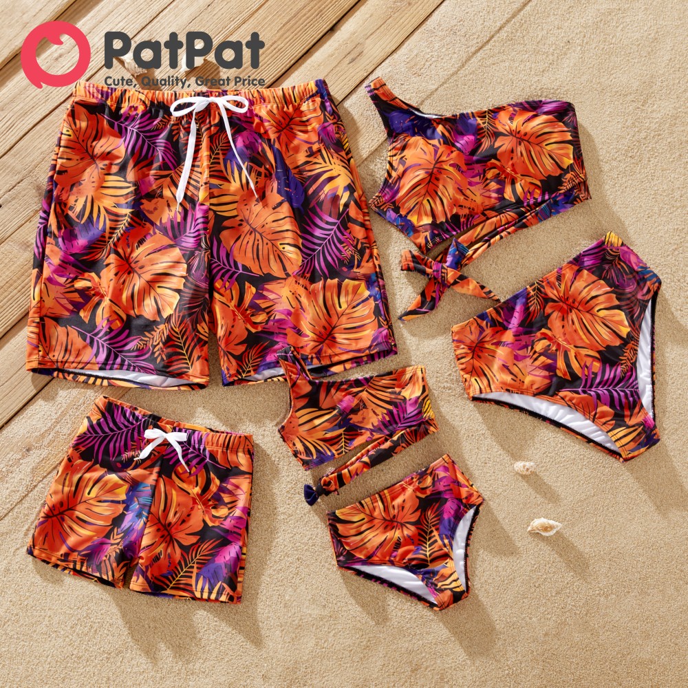 PatPat Family Matching Floral Drawstring Swim Trunks or Bandeau Top High