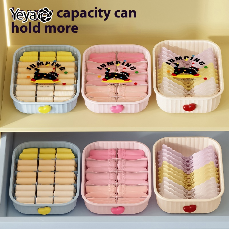 YEYA Hộp đựng đồ lót nhiều ngăn cho tủ quần áo và bàn, thiết kế hình mèo đáng yêu